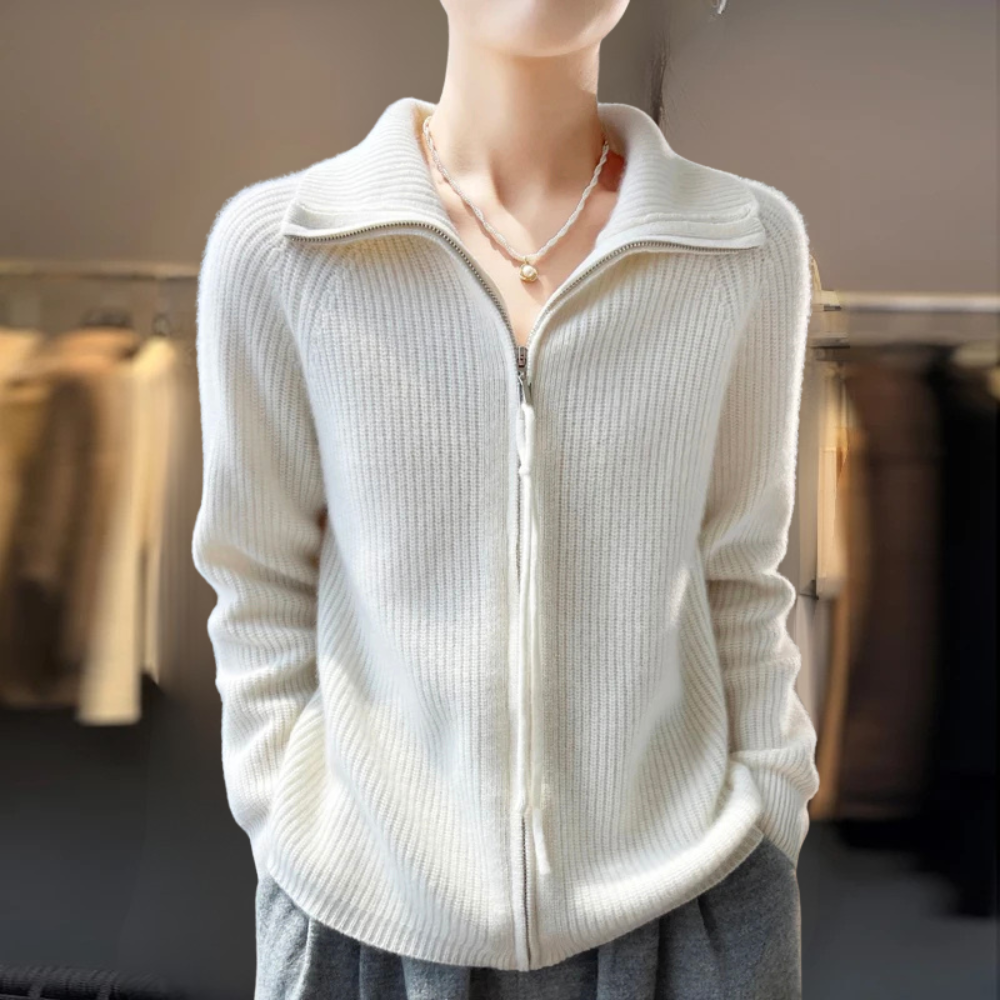 The Marivellea – High-Neck Zipper Knit Cardigan