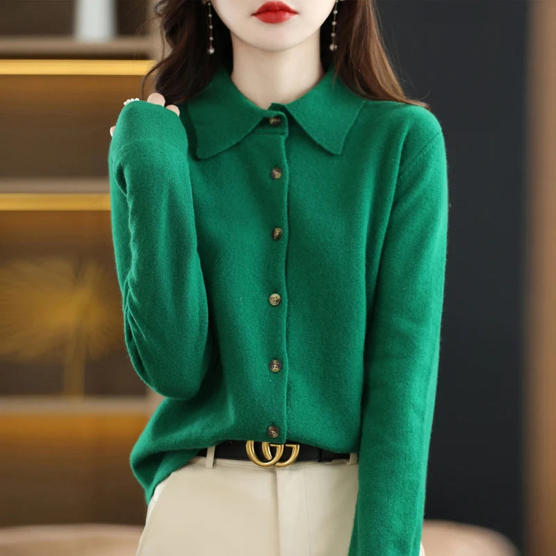 The Meralinne – Elegant Polo-Collar Knit Cardigan