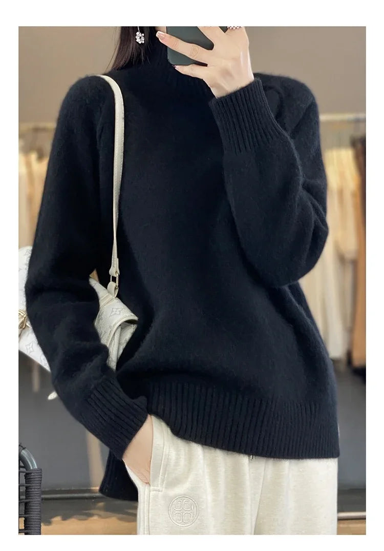 The Avelourne – High-Neck Pure Wool Sweater