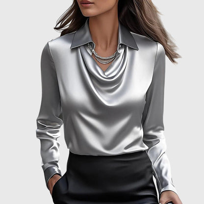 The Selvaris – Elegant Satin Drape Blouse