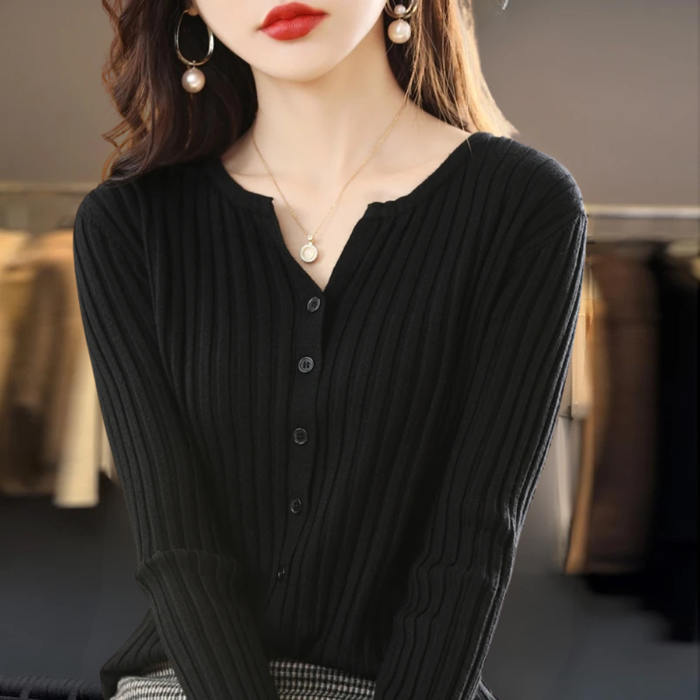 The Arloneve – Soft O-Neck Striped Knit Cardigan