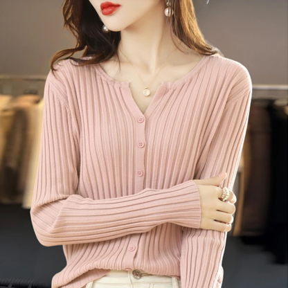 The Arloneve – Soft O-Neck Striped Knit Cardigan