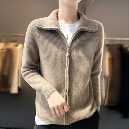 The Marivellea – High-Neck Zipper Knit Cardigan