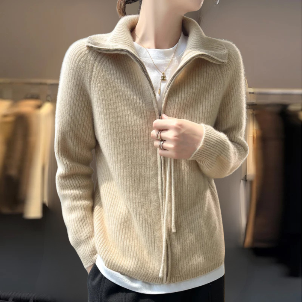 The Marivellea – High-Neck Zipper Knit Cardigan