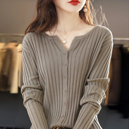 The Arloneve – Soft O-Neck Striped Knit Cardigan