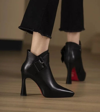 The Elvadora – Elegant Heeled Ankle Boots with Statement Buckle