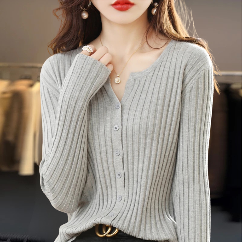 The Arloneve – Soft O-Neck Striped Knit Cardigan