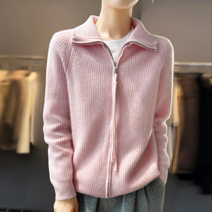 The Marivellea – High-Neck Zipper Knit Cardigan