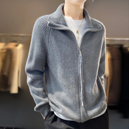 The Marivellea – High-Neck Zipper Knit Cardigan