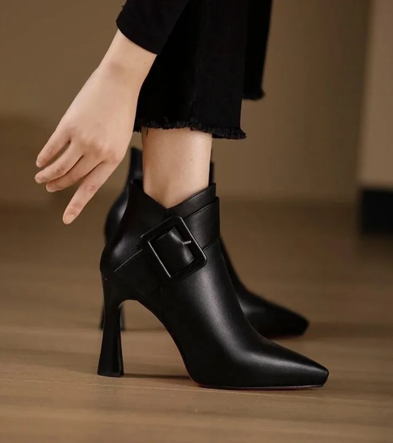 The Elvadora – Elegant Heeled Ankle Boots with Statement Buckle