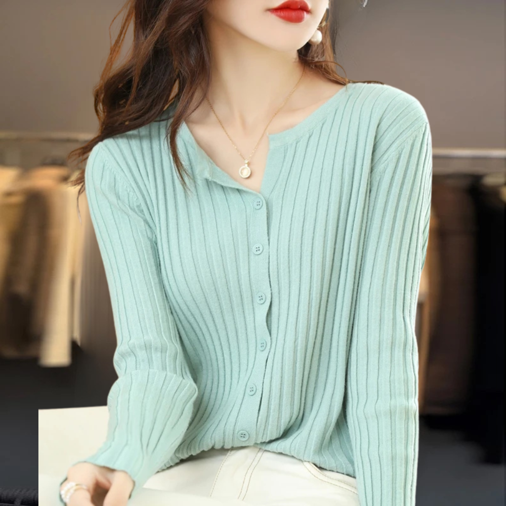 The Arloneve – Soft O-Neck Striped Knit Cardigan