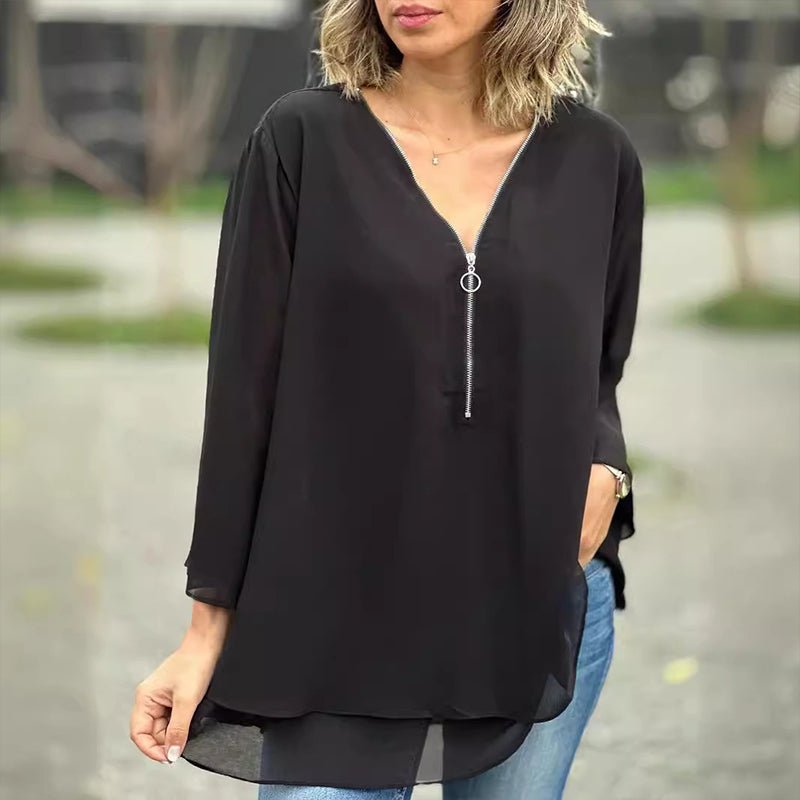 The Ardyn – Chiffon Zip-Front Blouse