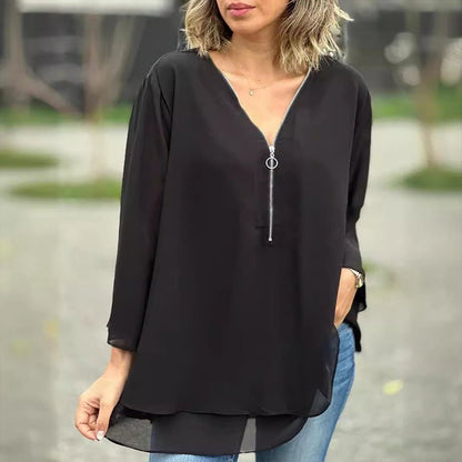 The Ardyn – Chiffon Zip-Front Blouse