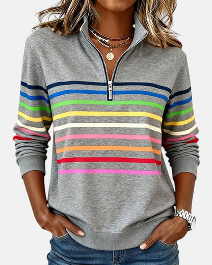 The Arviellea – Rainbow Zip-Collar Knit Top