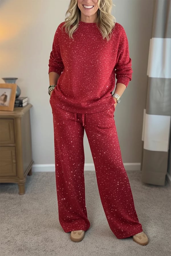 The Luminelle Set – Soft Shine Round-Neck Knit Ensemble