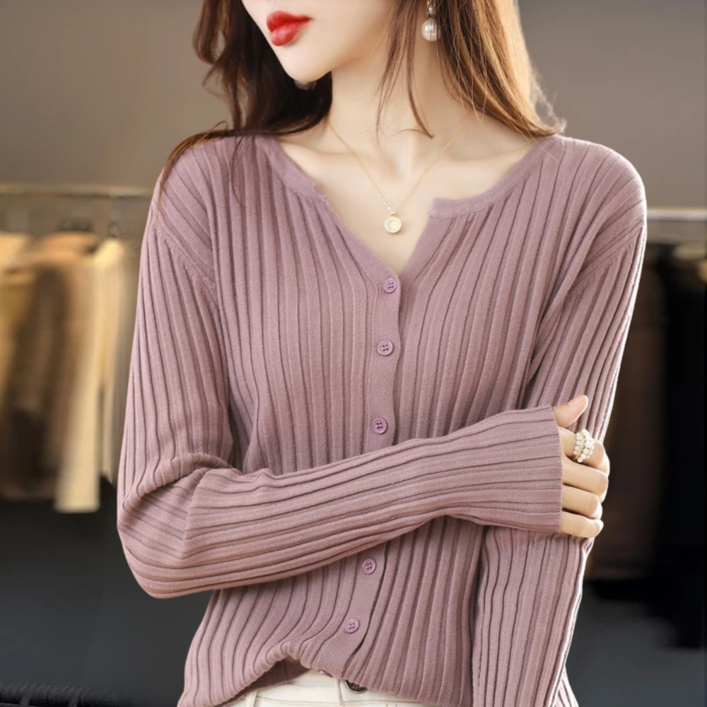 The Arloneve – Soft O-Neck Striped Knit Cardigan