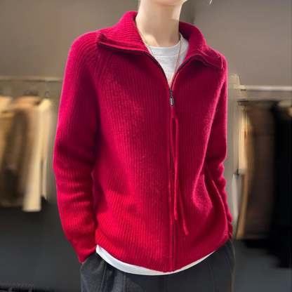 The Marivellea – High-Neck Zipper Knit Cardigan