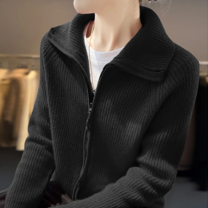 The Marivellea – High-Neck Zipper Knit Cardigan