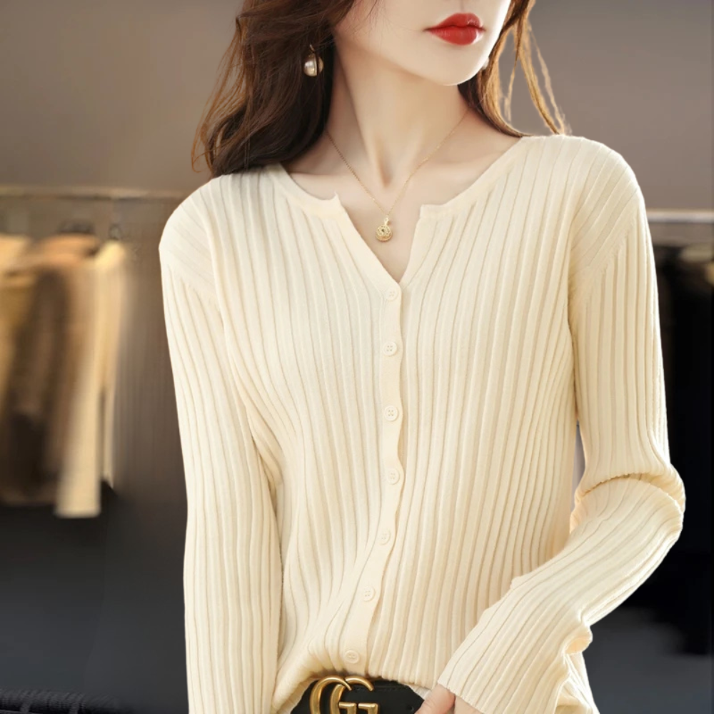 The Arloneve – Soft O-Neck Striped Knit Cardigan