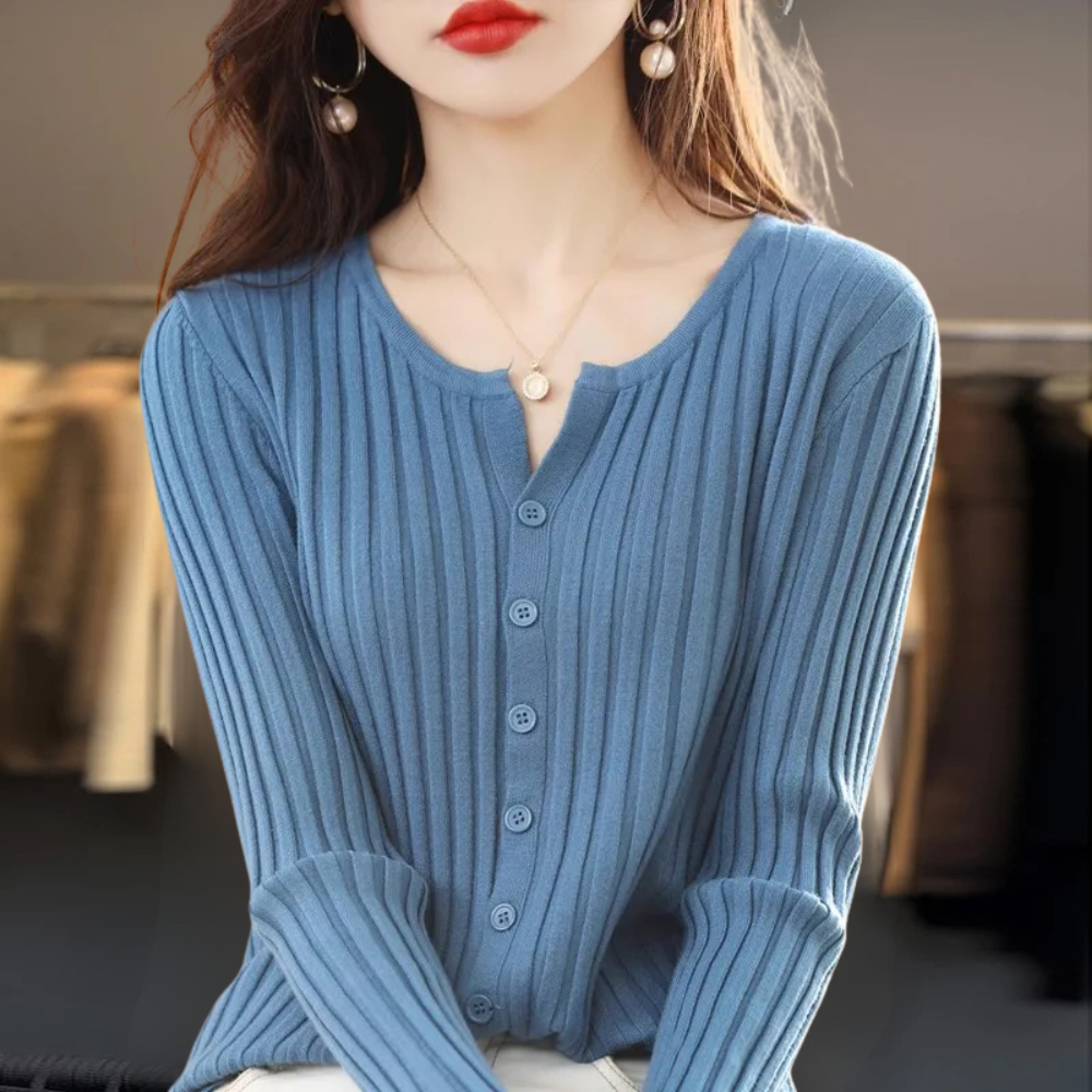 The Arloneve – Soft O-Neck Striped Knit Cardigan