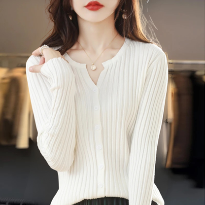 The Arloneve – Soft O-Neck Striped Knit Cardigan
