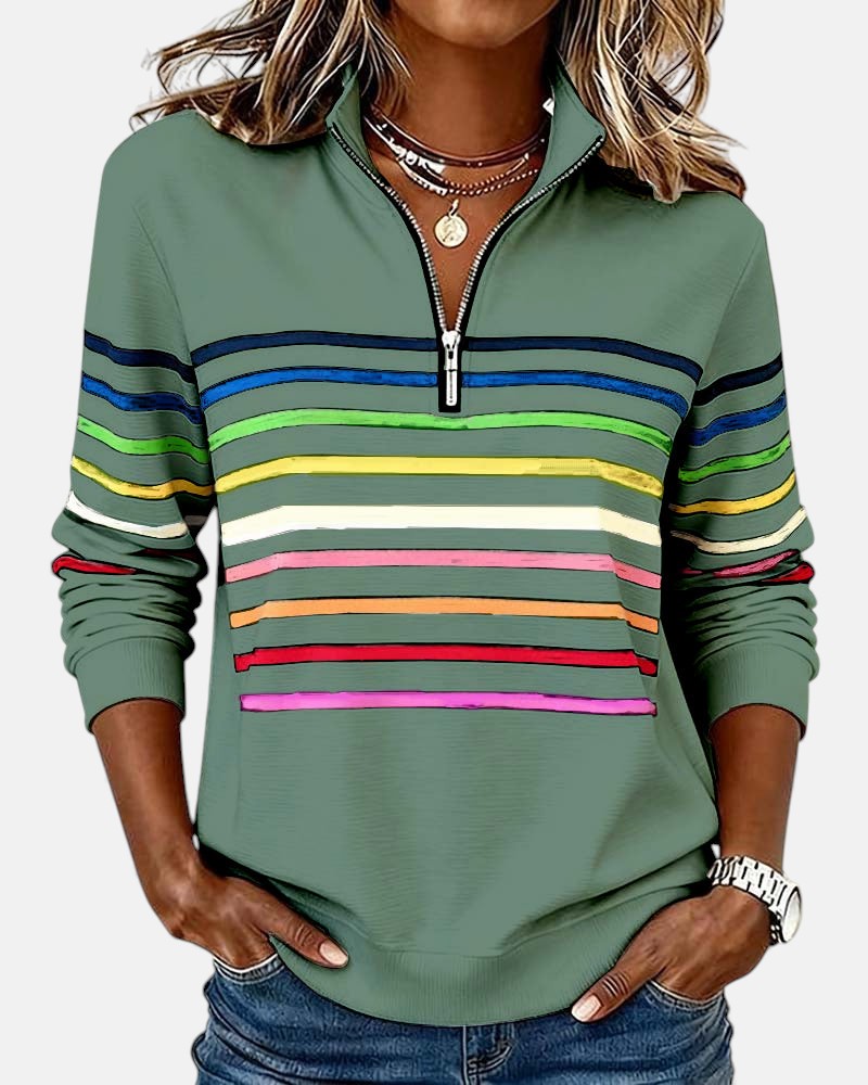 The Arviellea – Rainbow Zip-Collar Knit Top