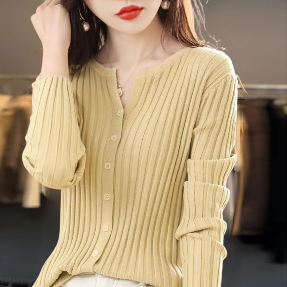 The Arloneve – Soft O-Neck Striped Knit Cardigan