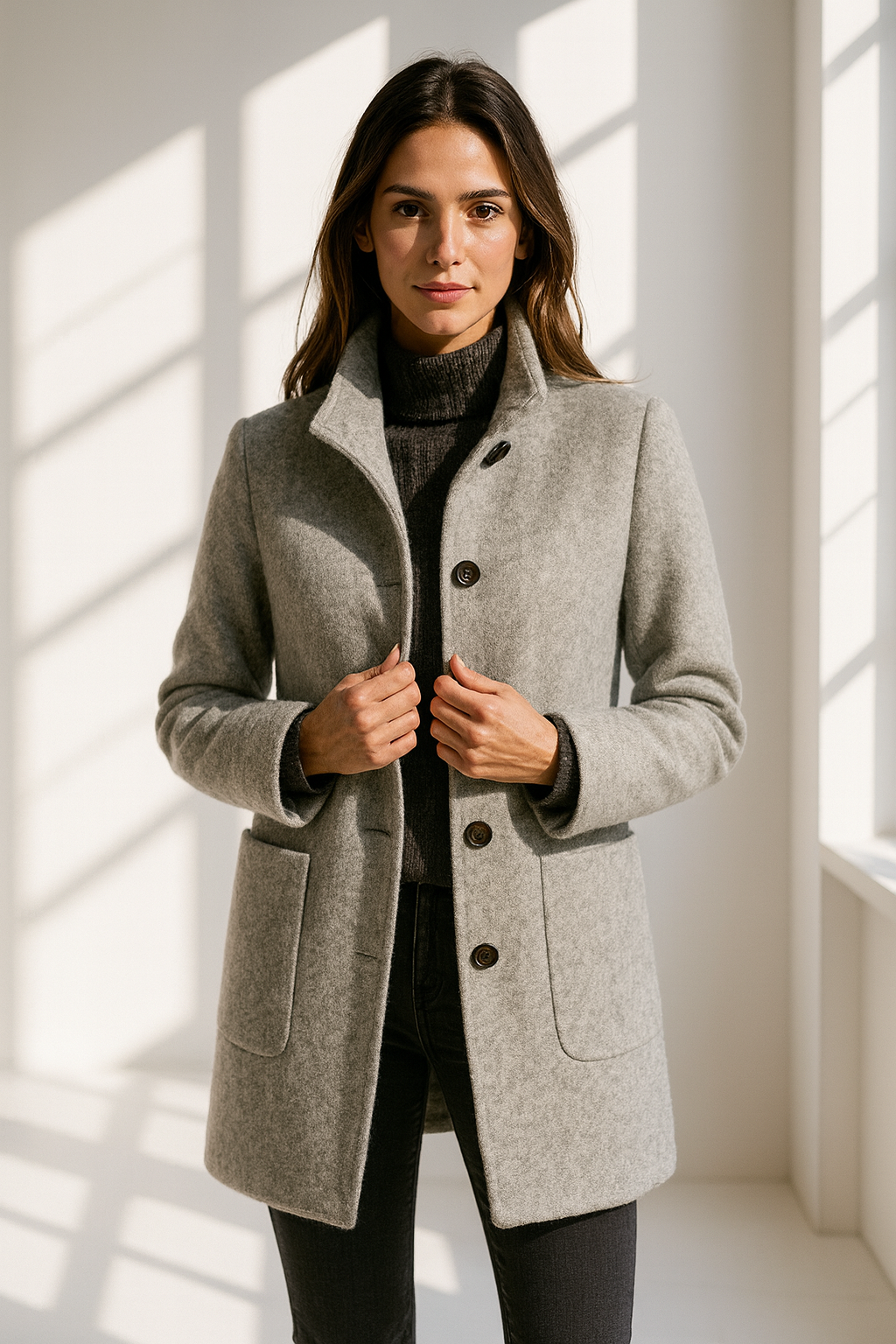 The Marivelle Coat – Soft Wool High-Neck Winter Coat