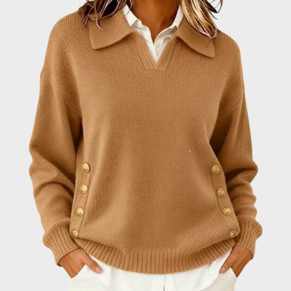 The Liriavine – Soft V-Neck Sweater with Side Button Detail