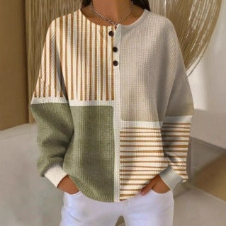 The Alvarine – Patterned Henley Soft Knit Top