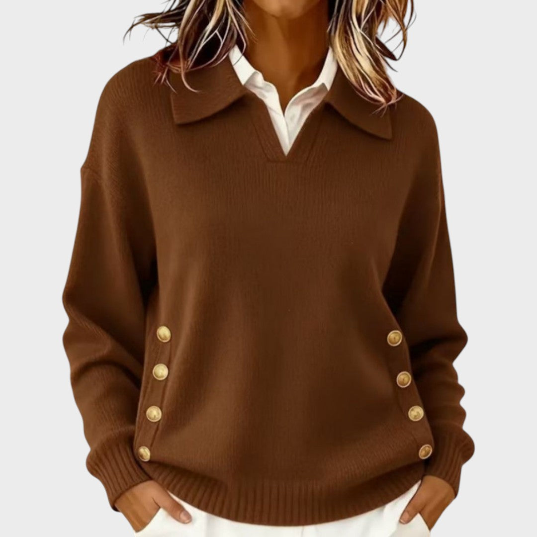 The Liriavine – Soft V-Neck Sweater with Side Button Detail