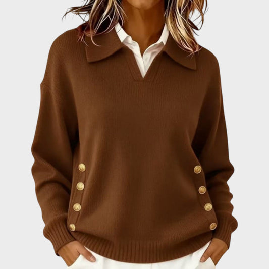 The Liriavine – Soft V-Neck Sweater with Side Button Detail