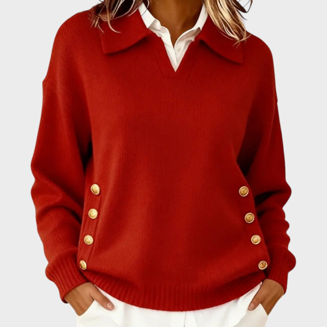 The Liriavine – Soft V-Neck Sweater with Side Button Detail