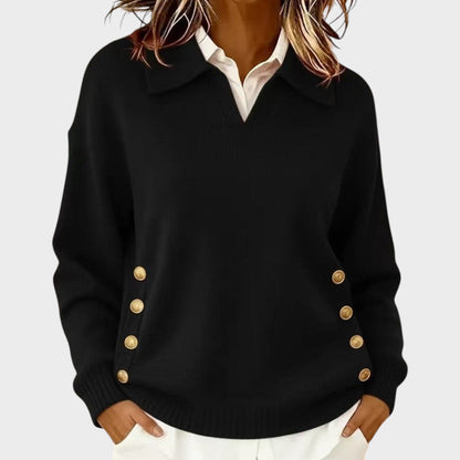 The Liriavine – Soft V-Neck Sweater with Side Button Detail