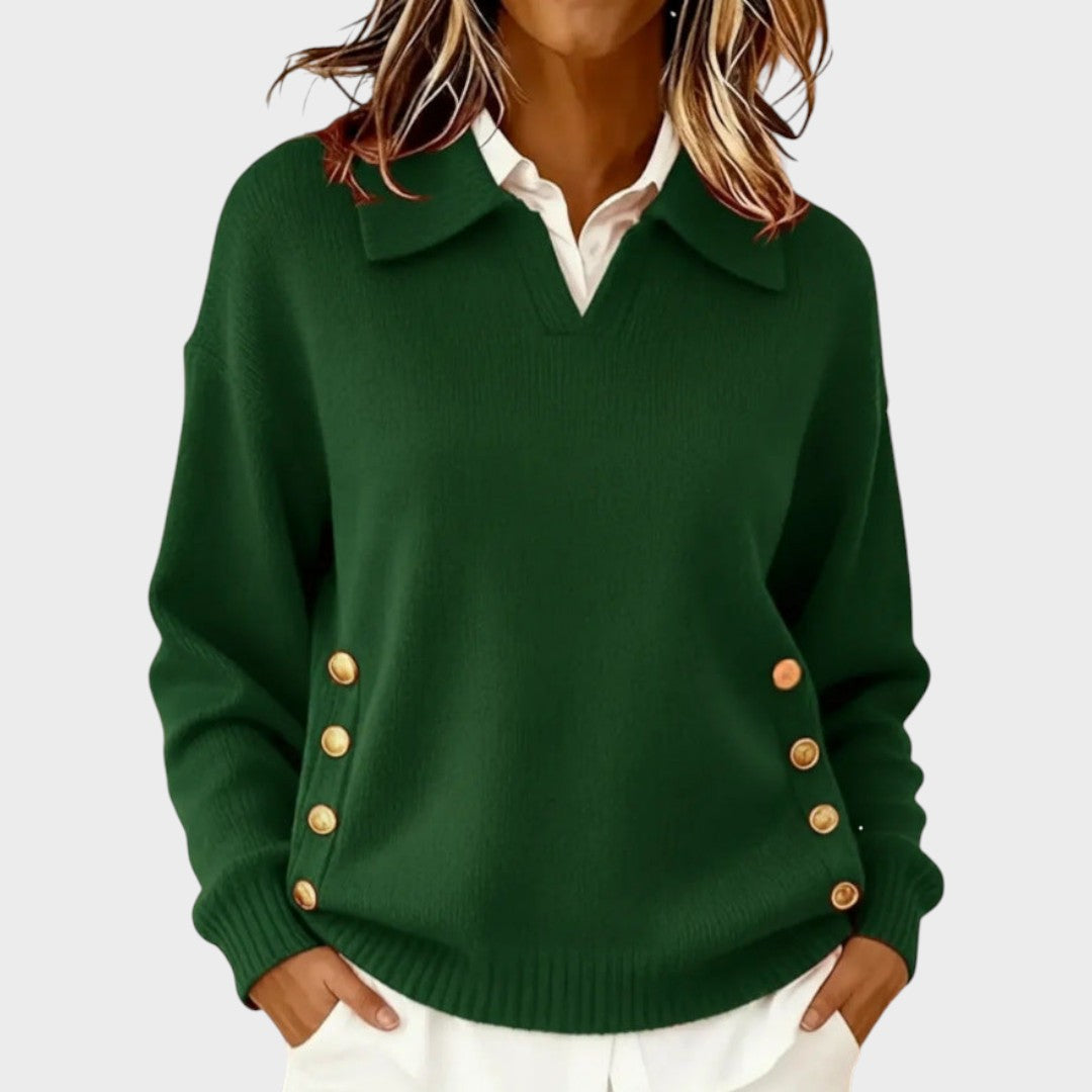 The Liriavine – Soft V-Neck Sweater with Side Button Detail