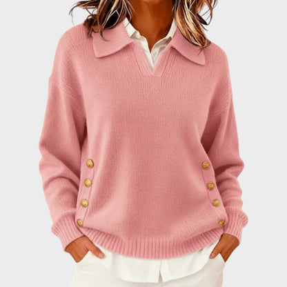 The Liriavine – Soft V-Neck Sweater with Side Button Detail