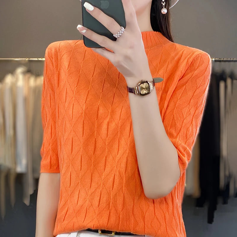 The Solyvene – Lightweight Semi-High Neck Knit Top