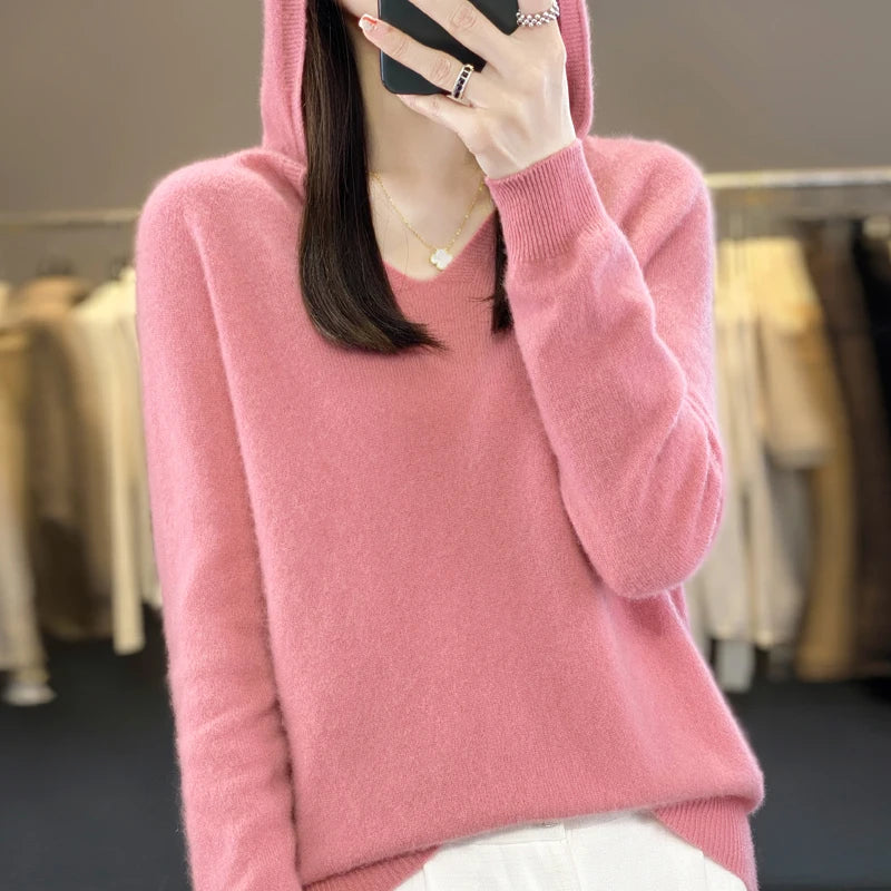 The Elvoria Hood – Pure Merino V-Neck Hoodie