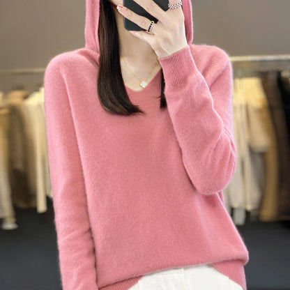 The Elvoria Hood – Pure Merino V-Neck Hoodie