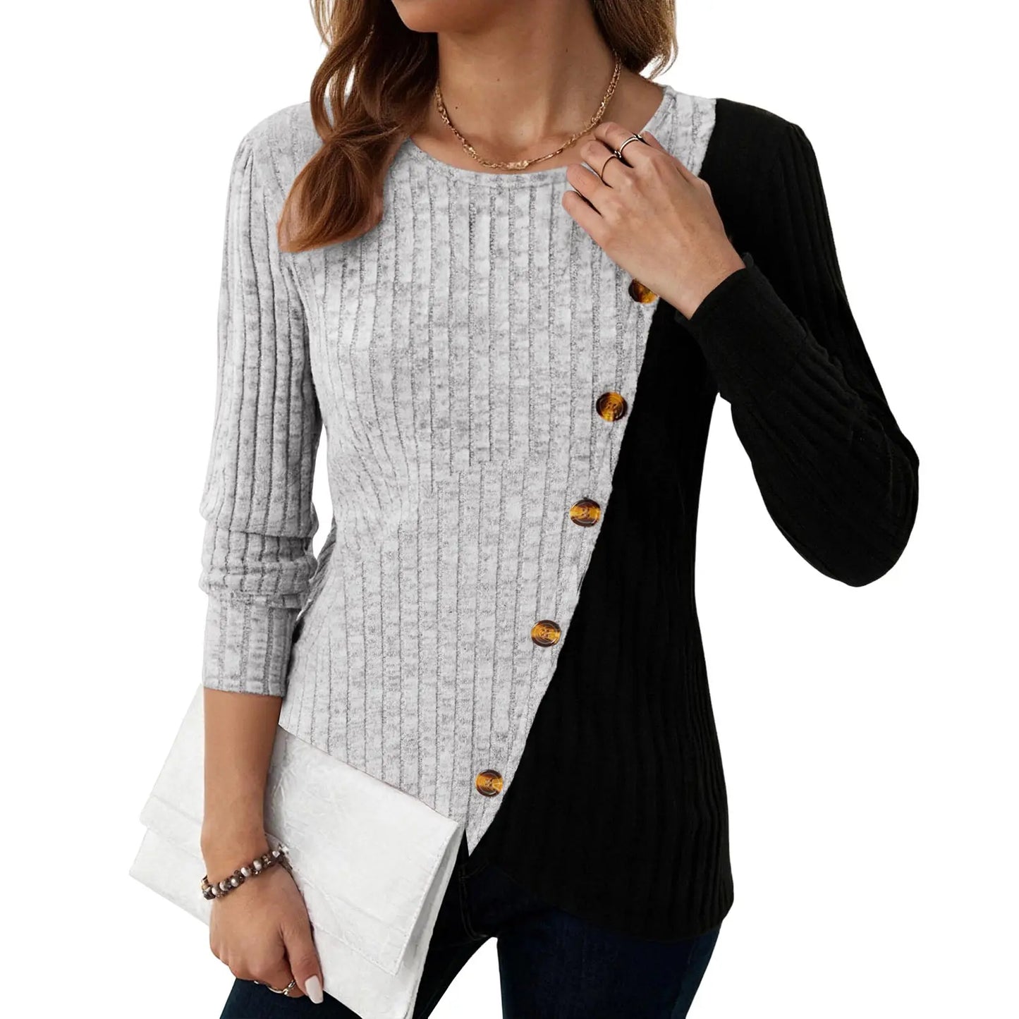 The Clévarine – Elegant Button-Down Knit Top
