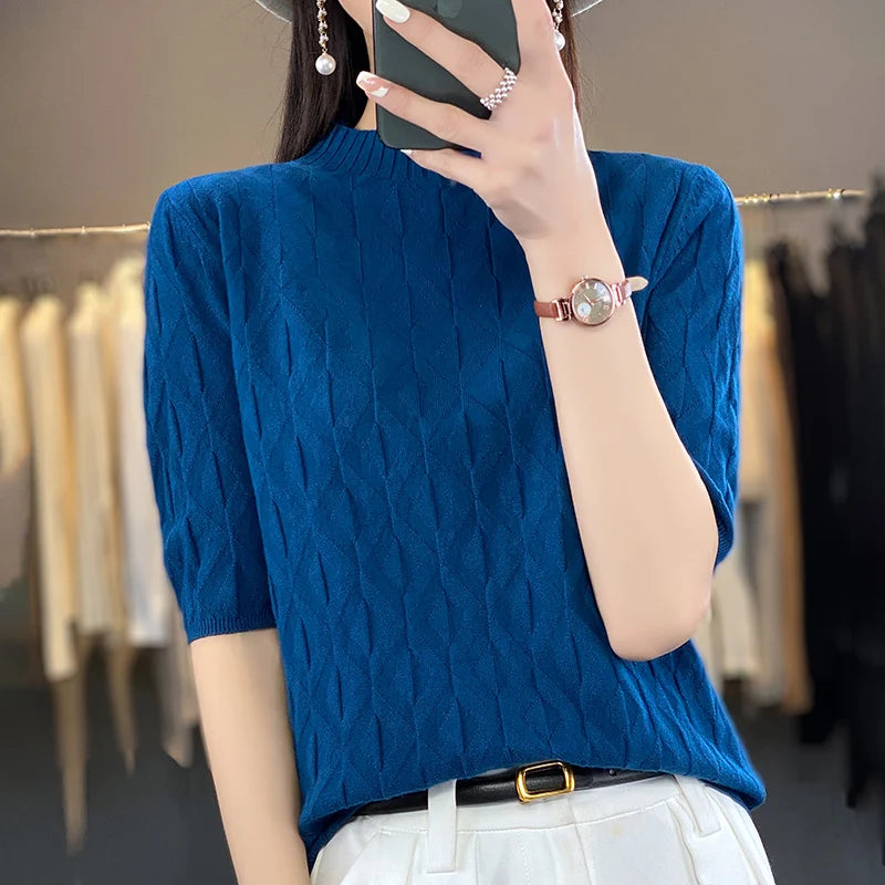 The Solyvene – Lightweight Semi-High Neck Knit Top