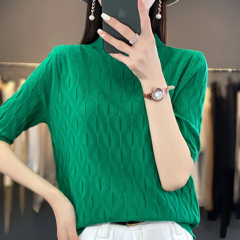 The Solyvene – Lightweight Semi-High Neck Knit Top