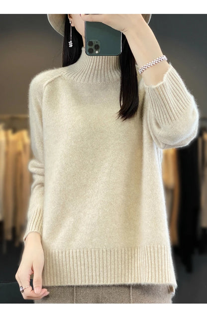 The Avelourne – High-Neck Pure Wool Sweater