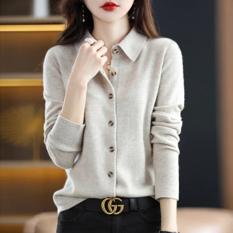 The Meralinne – Elegant Polo-Collar Knit Cardigan