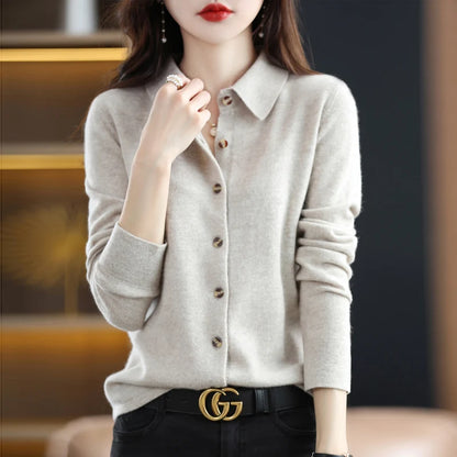 The Meralinne – Elegant Polo-Collar Knit Cardigan