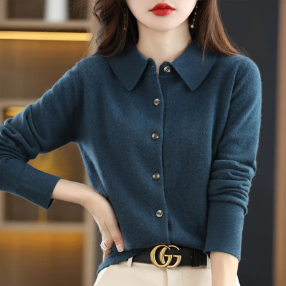 The Meralinne – Elegant Polo-Collar Knit Cardigan