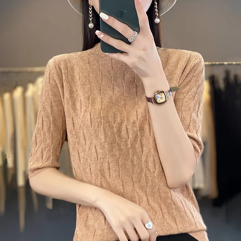 The Solyvene – Lightweight Semi-High Neck Knit Top