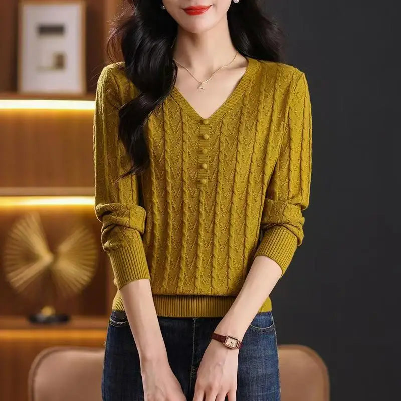 The Selarienne – Elegant V-Neck Button Knit Sweater