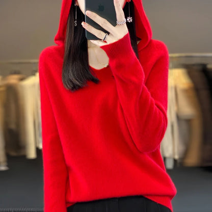 The Elvoria Hood – Pure Merino V-Neck Hoodie