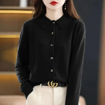 The Meralinne – Elegant Polo-Collar Knit Cardigan